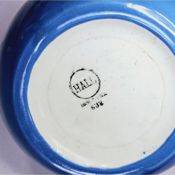 Vintage Hall USA Pottery MCM Ice Lipped Ceramic Round Ball Pitcher Sky Blue 633 - Picture 4 of 9
